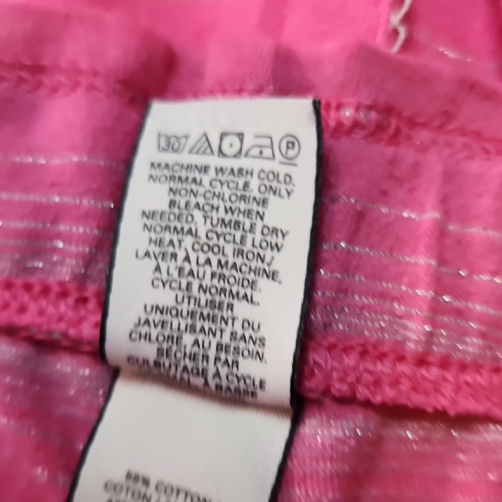 VICTORIA'S SECRET | Pink Silver Metallic Stripe Long Sleeve Wide Leg Pajamas | L